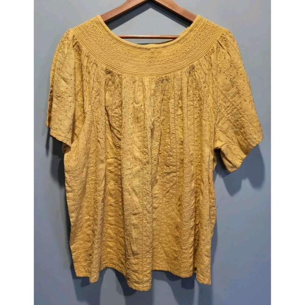 New Old Navy Yellow Eyelet Embroidered Short Puff Sleeve Relaxed Fit Top 3X